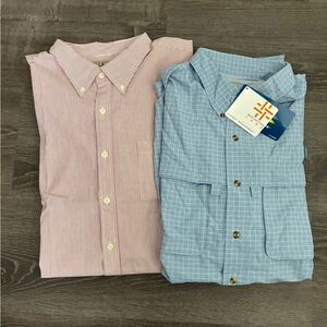 L.L. Bean Men's Striped Checkered Summer Fishing S/S Button Down Bundle XLT